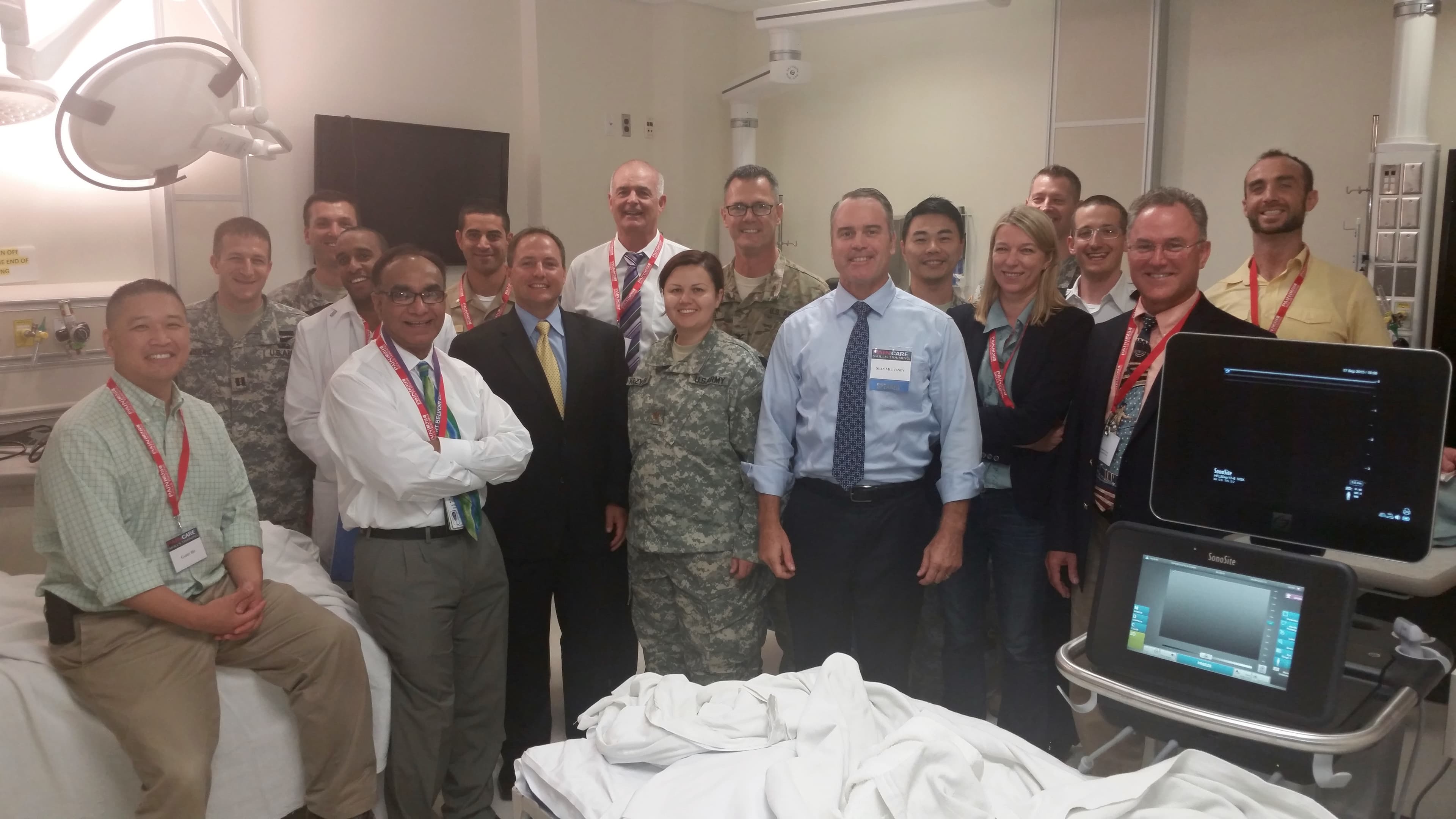 Dr. Mulvaney teaching diagnostic ultrasound to a group of military and civilian physicians